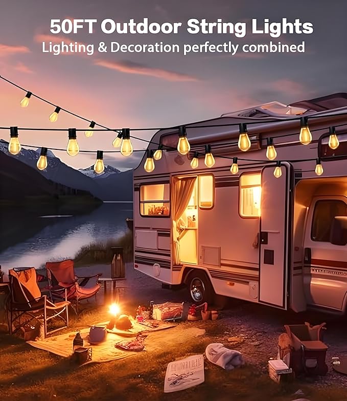 Tenmiro 50FT LED Outdoor String Lights with Remote16+ 1 Shatterproof Bulbs Waterproof and Dimmable Patio Lights for Porch Garden Backyard Deck Balcony 2700K Hanging Lighting