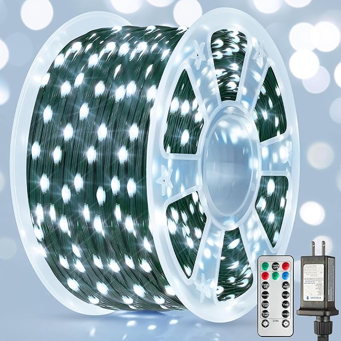 492FT 1500 LEDs String Lights with Remote Dimmable 8 Modes Timer &amp Memory Function Fairy Rope Light for Christmas Tree Indoor Decor-Cool White