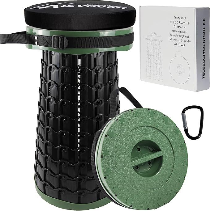 ALEVMOOM Upgraded XXL Collapsilbe Stool with CushionMore Sturdy and Height 19.7“D11.8”Portable and Lightweight Adjustable Telescoping Stool for Camping Hiking BBQ Max Loading 1000Ibs