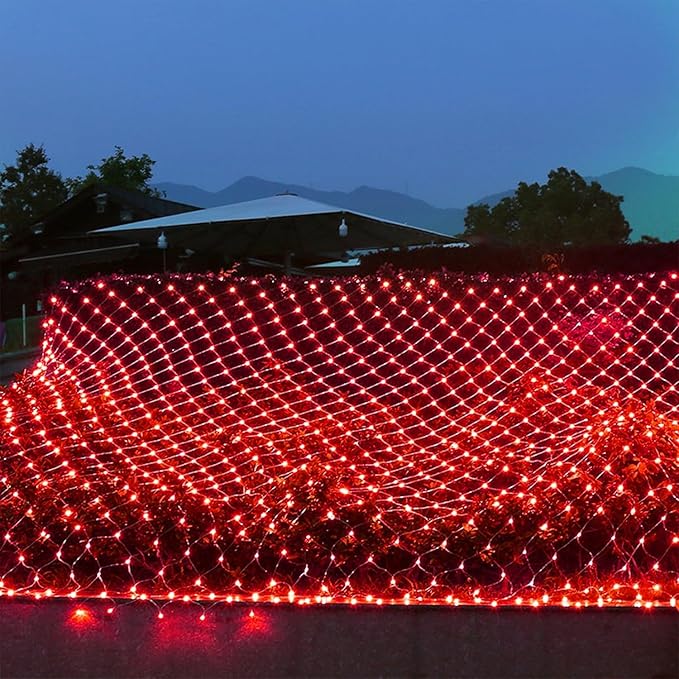 WATERGLIDE Outdoor Valentines Net Lights 12FT x 5FT 360 LED Mesh String Light with 8 Lighting Mode Connectable Waterproof Lights for Garden Tree Bushes Christmas Wedding Party Decorations Red