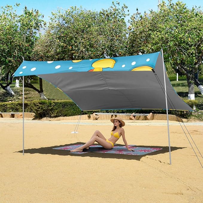 Cute Yellow DuckCamping Sun Shelters 9.2 x 10.5 FT Beach Canopy Tent Sun Shade with Carrying Bag for Camping Trips Fishing Backyard Fun or Picnics 21341703