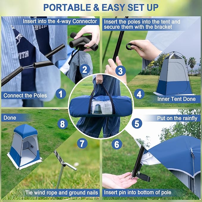 Camping Shower Tent 7.9 FT Extra Tall Oversize Privacy Tent Portable Outdoor Bathroom Toilet Tent with Floor Easy Set Up Privacy Shelter for Dressing Hiking Fishing UPF50+