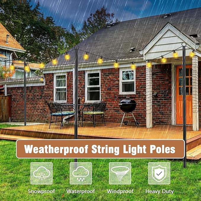 2 Pack String Light PolesMetal Poles for Hanging Outdoor Light Strings2 Pack 10 FT Light Poles Stand for Outside GardenPatioWeddingBackyardDeckParty