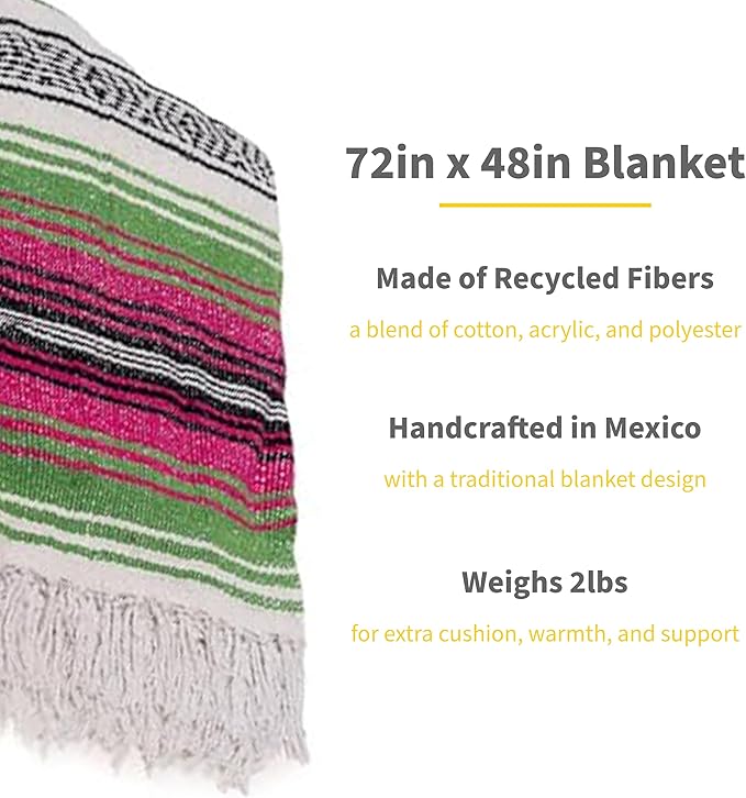 Cozumel Authentic Mexican Blankets (12-Pack) - 72x48 Woven in Mexico - Serape Throw Blanket for Yoga Studio Outdoor Picnic/Camping/Beach Saddle Blanket Bed/Home Decor (Assorted Brights)