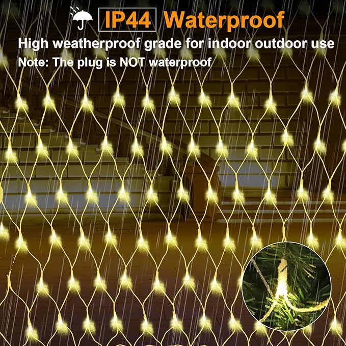 (Upgraded) Outdoor Christmas Lights 360 LED Sturdy Net Lights 12x5Ft Outdoor String Lights [8 Modes &amp Waterproof] Christmas Decoration for New Year Bushes Gardens Lawns Patio Decor - Warmwhi