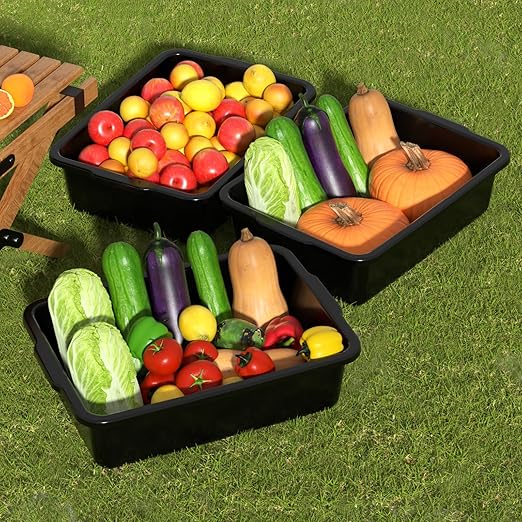 Xyskin Plastic Dish Tubs Commercial Bus Box/Wash Basin Tote Box 4-Pack (Black 32L)