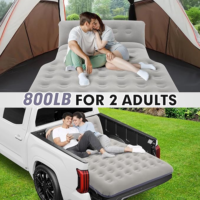 Sunsdrew 2025 Upgraded T*ruck Air Bed Mattress for 5.5-6.5Ft Full-Size Inflatable Mattress Short Truck Beds with Built-in Pillow Adjustable Air Mattress for CampingHomeTruck Tent Accessories(Blue)