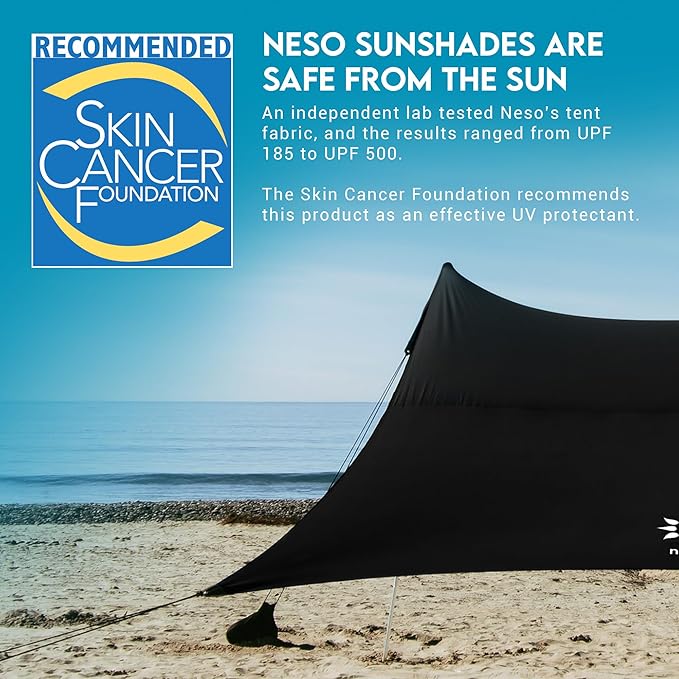 Neso Gigante Portable Beach Tent Sun Shelter - Lightweight Beach Shade Canopy - Easy Setup for Family Outings - Patented Reinforced Corners - UPF 50+ Sun Protection - 8ft Tall 11 x 11ft - Black