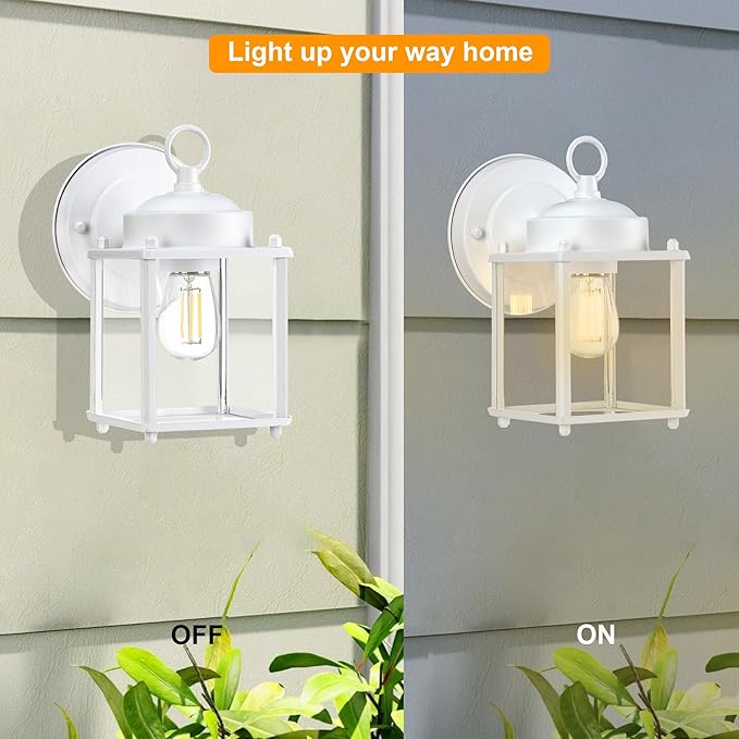 GRUENLICH Outdoor Wall Sconce Exterior Wall Lighting Fixtures with Clear Glass Front Porch Lighting Anti-Rust Outside Lights for Patio Doorway White 2 Pack