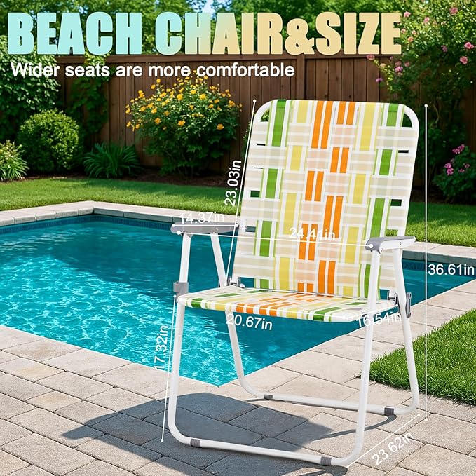 Outvita Webbed Lawn Chairs Set of 2 Foldable Metal Patio Chairs Stable Steel Outdoor Chair for Camping Fishing Beach Poolside Backyard and BBQ