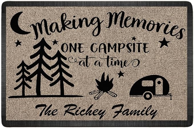 Personalized Campsite Doormat - Making Memories One Campsite at A Time - Custom Family Name Camping Door Mat RV Accessories 16 x 24 inches