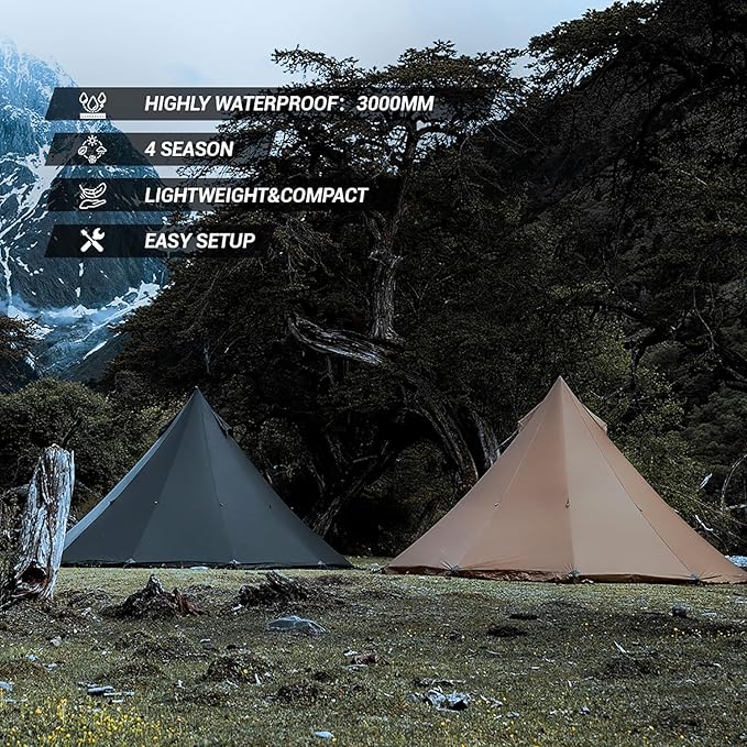 Tipi Tent Camping Hot Tent Rheum Nobile Lightweight Teepee Waterproof with Stove Jack for 2-4 Person Hiking Hunting Backpacking
