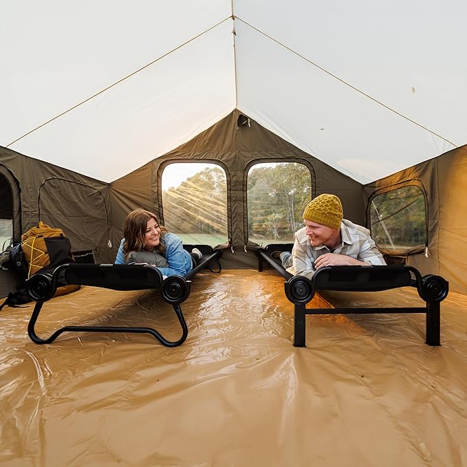 Disc-O-Bed Extra Large Portable Bunk Camping Cots with Carry Bags - Heavy-Duty Indoor or Outdoor Sleeping System Converts to Bench or Separate Beds 500 lb Weight Capacity Per Cot Black