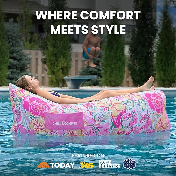 Portable Inflatable Lounger for Beach &amp Camping – Self-Inflating Air Couch Beach Sofa and Outdoor Lounge Chair for Relaxation and Comfort