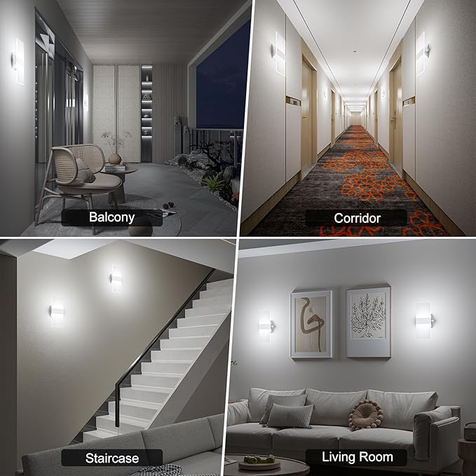 ChangM Modern Wall Sconces Set of Two 12W Acrylic Led Wall Light Equipped with a Rotary Switch to Adjust Brightness 10%-100% Indoor Wall Mounted Lights Hardwired 6000K Cool White