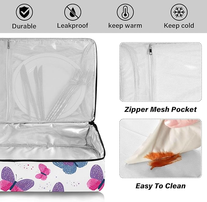 Casserole Carrier Beautiful Pattern ButterfliesInsulated Casserole Carrier for Hot or Cold Food Thermal Lunch Tote for Potluck Parties Picnic Beach Fits 9 x 13 Inches Baking Dish