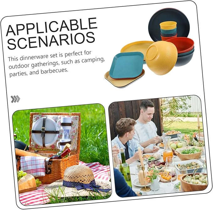 Camping Dinnerware Set Plate and Bowl Set Cups Pp Material for Outdoor Activities Black