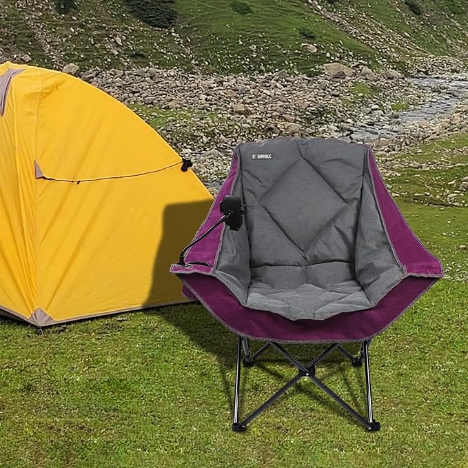 CAMPHILL Folding Camping ChairOversized Portable Camping Chair with Cup Holder and Phone HolderHeavy Duty Padded Lawn Chair for Camping Tailgates Beach and Sports