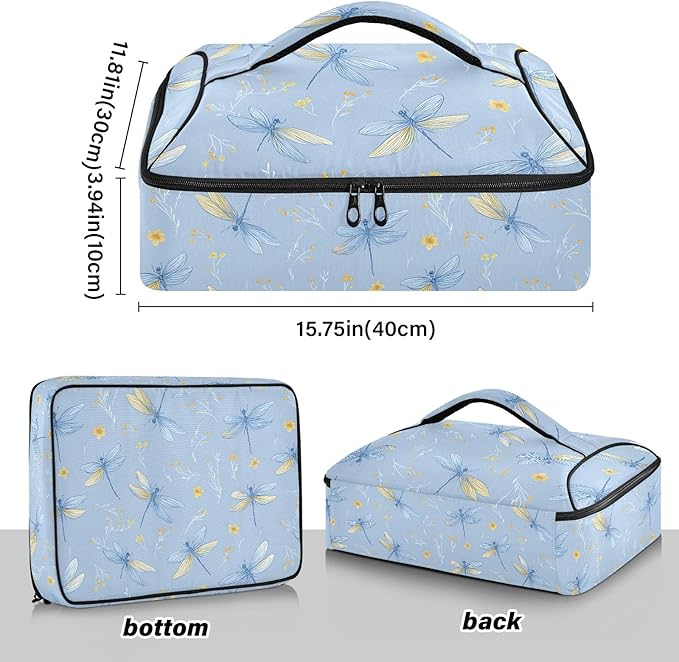 Casserole Carrier Adorable DragonfliesInsulated Casserole Carrier for Hot or Cold Food Thermal Lunch Tote for Potluck Parties Picnic Beach Fits 9 x 13 Inches Baking Dish