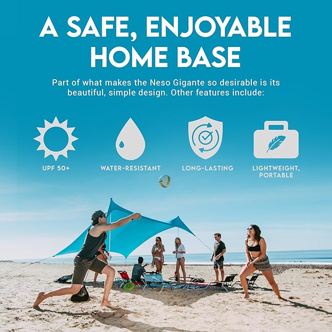Neso Gigante Portable Beach Tent Sun Shelter - Lightweight Beach Shade Canopy - Easy Setup for Family Outings - Patented Reinforced Corners - UPF 50+ - 8ft Tall 11 x 11ft - Save The Whales