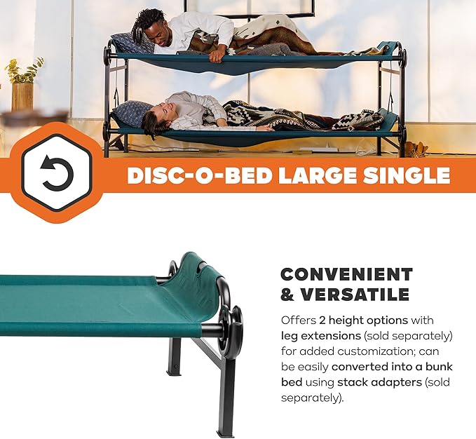 Disc-O-Bed Large Outdoor Modular 1 Person Single Camping Cot Portable Bed for Adults Sleep Solution for Tents Green