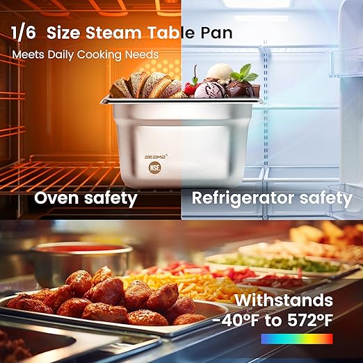 6 Pack Hotel Pans 1/6 Size 4 Deep NSF Commercial Stainless Steel Pan Steam Table Pan Catering Food Pans