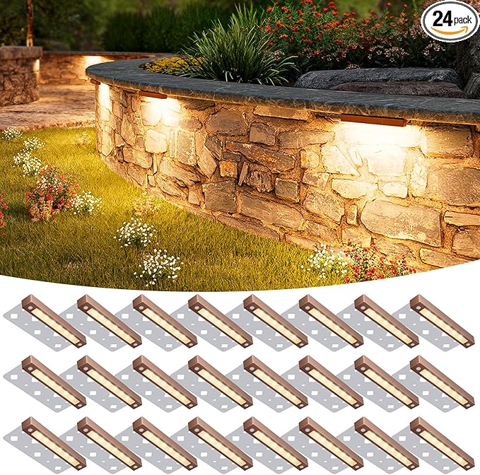 VOLISUN 24 Pack 7 Inch Retaining Wall Lights Waterproof LED Hardscape Lighting Cuttable Low Voltage Landscape Lighting 12V Paver Lights 3W Outdoor Step Lights 2700K Soft White ETL