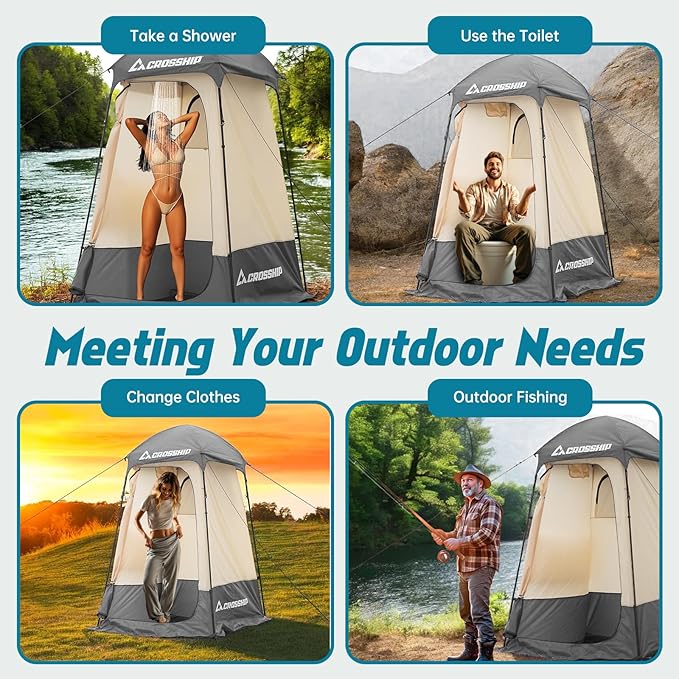 Camping Shower Tent - Outdoor Privacy Tent with Solar Shower Bag - 84.6 H*60 W Privacy Shelter for Outdoor Bathroom Changing Room &amp Fishing UV Resistant&ampWaterproof Camping Bathroom