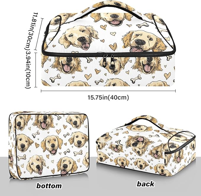 Casserole Carrier Pattern Lovely DogsInsulated Casserole Carrier for Hot or Cold Food Thermal Lunch Tote for Potluck Parties Picnic Beach Fits 9 x 13 Inches Baking Dish