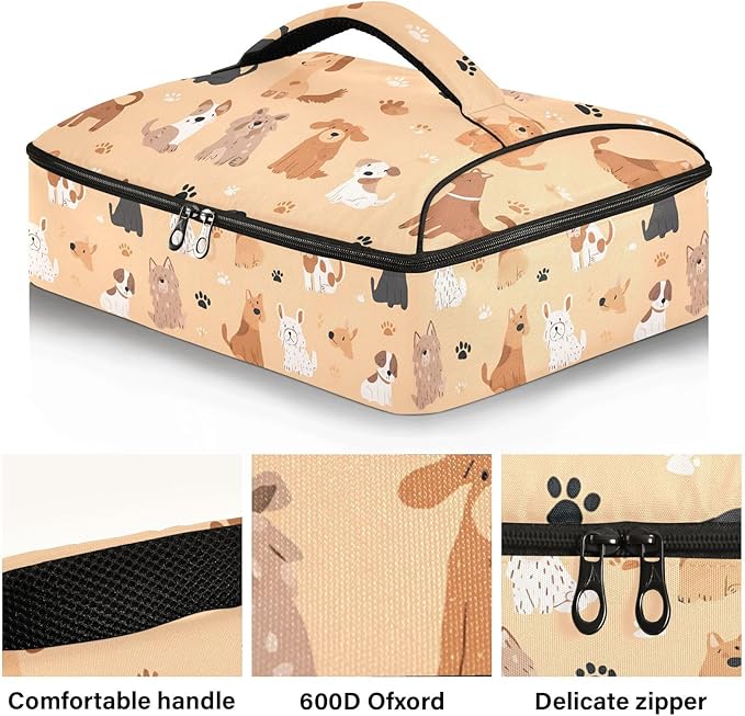 Casserole Carrier Lovely Dogs PatternInsulated Casserole Carrier for Hot or Cold Food Thermal Lunch Tote for Potluck Parties Picnic Beach Fits 9 x 13 Inches Baking Dish
