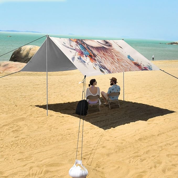 ALAZA Boho Llama Bohemian Alpaca Beach Tent Sun Shelter UPF50+ Protection Beach Shade Canopy w/ 4 Sandbags for Outdoor Camping Fishing Backyard Fun Picnic 10x9 ft