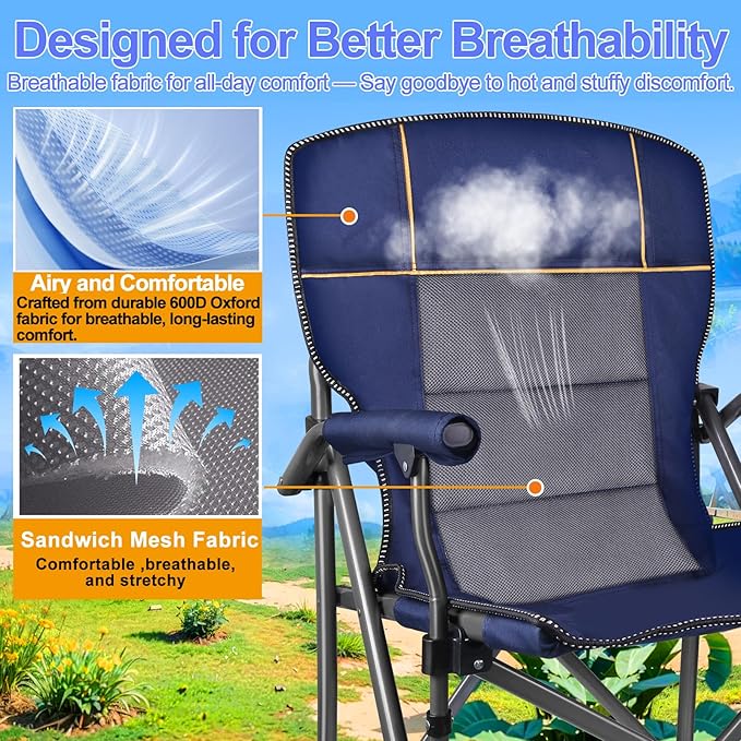 Jill Deaaa® Oversized Camping Chairs Heavy Duty Support 450 LBS Folding Outdoor Chair with Padded Back &amp Arm Folding Lawn Chairs with Side Pockets &amp Cup Holder for Outside Fishing Camp &a