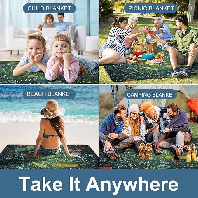 Math Question Beach BlanketPortable Waterproof Picnic Blanket58.3''x 58.3'' Extra Large Picnic Mat for BeachCamping Grass Lawn Park Accessorie for Festival BBQ