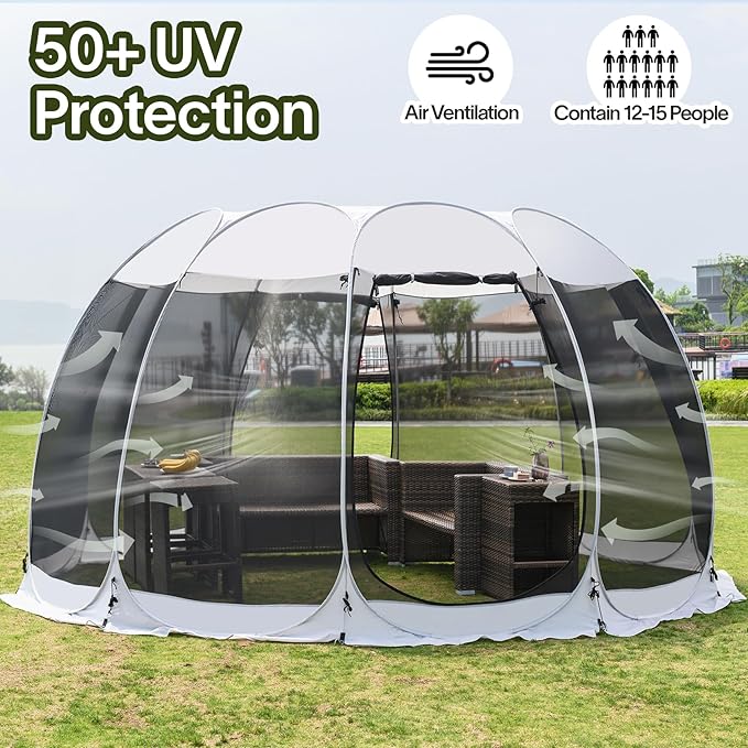 Alvantor Pop Up Screen House Gazebo with Mosquito Netting Instant UV Resistant Sun Shelter for Patio &amp Backyard Portable Canopy Tent for 2-10 Person