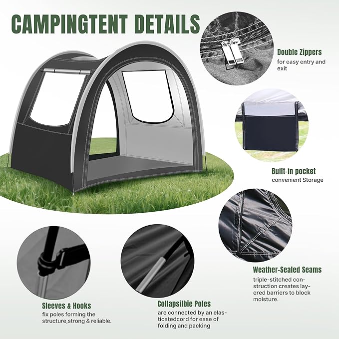 Tunnel &amp Camping Tent 82x71x65 in 2/3/4 Person Three-Layer Design with Mesh/PVC/Oxford Fabric Glamping Tent Weatherproof/Sunshade Portable Tents for Outdoor Easy Setup