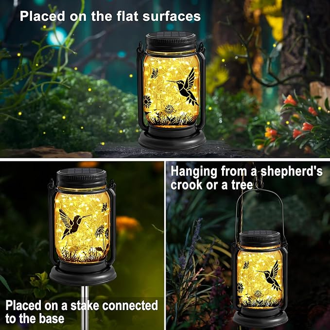 YJFWAL Hummingbird Solar Lanterns Outdoor Waterproof - Birthday Mothers Day Gifts for Women Mom Grandma Mason Jar Garden Lights for Patio Yard Porch Balcony Garden Decor