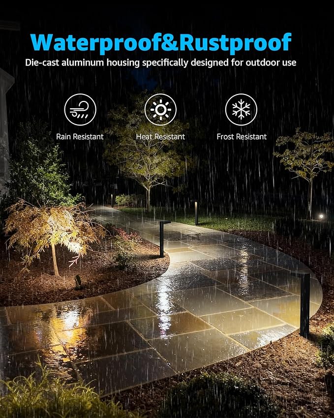 SUNVIE LED Low Voltage Landscape Lighting Kit Outdoor Waterproof Low Voltage Pathway Lights Wired with Spotlights 3000K Modern Outdoor Landscape Lights with Connectors for Path Yard Garden 12 Pack