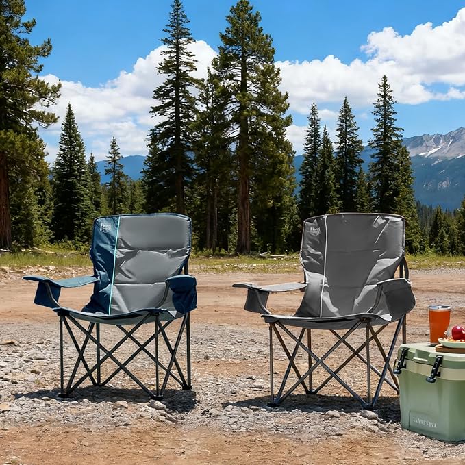 TIMBER RIDGE Oversized Folding Camping Chair for Adults Support 550 LBS Heavy Duty with Cup Holder Side Pocket for Camping Lawn Picnic Grey