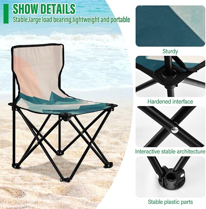 Mountains Overlap Portable Camping Chairs Folding Chair - Durable Oxford Fabric Lightweight Iron Frame Easy Fold Design - Ideal for Outdoor Activities Camping Fishing and Travel