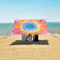 ALAZA Tie Dye Pink Yellow &amp Blue Beach Tent Sun Shelter UPF50+ Protection Beach Shade Canopy w/ 4 Sandbags for Outdoor Camping Fishing Backyard Fun Picnic 10x9 ft