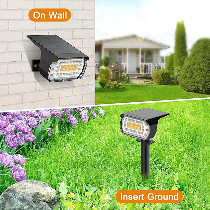 LANSOW Solar Spot Lights Outdoor [4 Pack/76 LED] 2-in-1 Solar Landscape Spotlights 3 Modes IP65 Waterproof Dusk to Dawn Solar Powered Flood Wall Lights for Outside Yard Garden Pathway(Warm White)