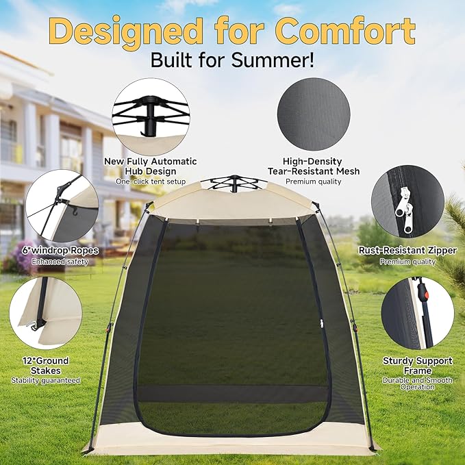 EighteenTek Screen House Gazebo 2-4-6 Person Pop Up Screen Tent Instant Screen Room with Carry Bag Outdoor Mosquito Tent Pop-Up Sun Shade Shelter for Patio Garden Backyard Deck