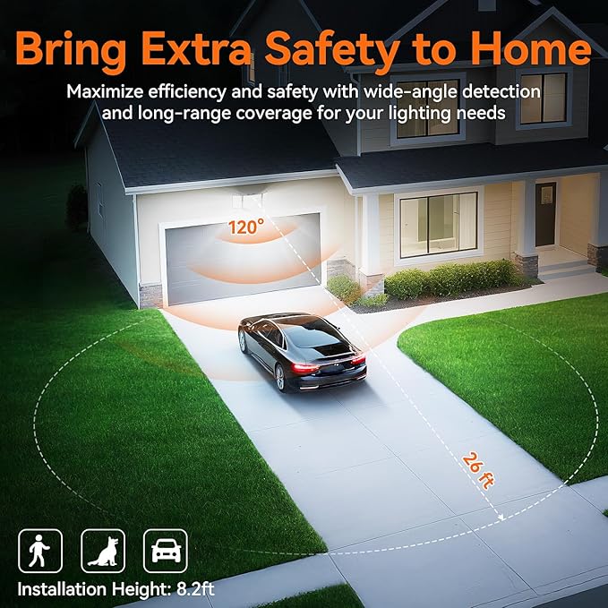 CLAONER LED Security Lights Motion Sensor Outdoor 20W 3000LM Floodlight 6500K 3 Modes IP65 Waterproof 3 Head Detected Flood Light for Garage Yard Door Porch Patio (4 Pack)