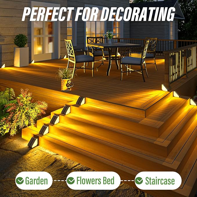 JSOT Solar Step Stair Lights Outdoor Yard Decor 12 Pack IP65 Waterproof Deck Lighting for Outside Solar Powered Solar Garden Light Decor for Fence Backyard Front Porch Step Balcony Wall Patio