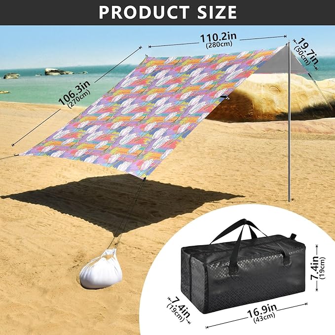 ALAZA Tulip Flower Floral Colorful Beach Tent Sun Shelter UPF50+ Protection Beach Shade Canopy w/ 4 Sandbags for Outdoor Camping Fishing Backyard Fun Picnic 10x9 ft