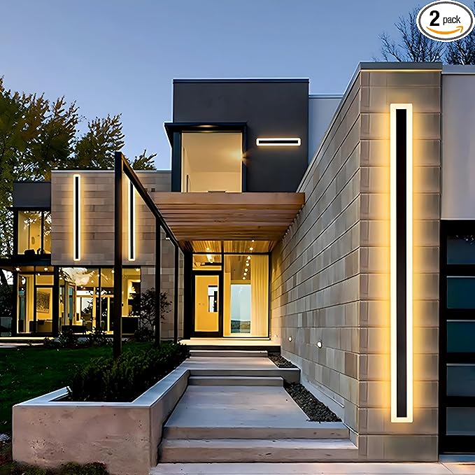 2Pack 39inch Long Outdoor Modern LED Wall Light30W Waterproof IP65 Warm White 110V led Wall Mount Lighting Fixture Rectangular Black Wall Lights Elegant Frosted White Acrylic Anti Rust