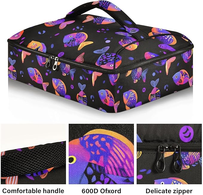 Casserole Carrier Colorful Cute FishInsulated Casserole Carrier for Hot or Cold Food Thermal Lunch Tote for Potluck Parties Picnic Beach Fits 9 x 13 Inches Baking Dish