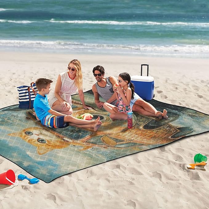 KLL Funny Cat Fish Shaped Car Waterproof Beach Blankets Soft Party Outdoor Playmat for Adults Summer Gift colcha para picnic
