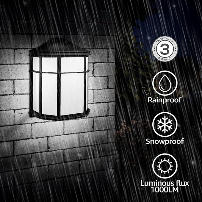 LEONLITE 3CCT Dusk to Dawn Outdoor Wall Light LED Wall Sconce 15W(100W Eqv.) Exterior Light Fixture Wall Mount Frosted Wall Lantern for Porch Patio 1000lm Aluminum Waterproof