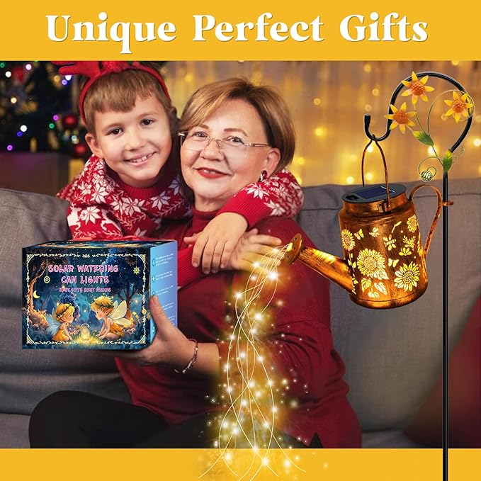 Solar Watering Can with Lights Birthday Gifts for Mom Women Mother's Day Outdoor Garden Decor Sunflower Solar Garden Lights for Outdoor Pathway Yard Lawn Patio Waterproof Gardening Decorations
